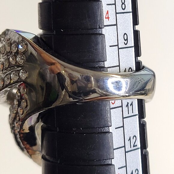 Silver Crystal Rhinestones Ring Wide Criss Cross Over Size 4.75 - Picture 6 of 12